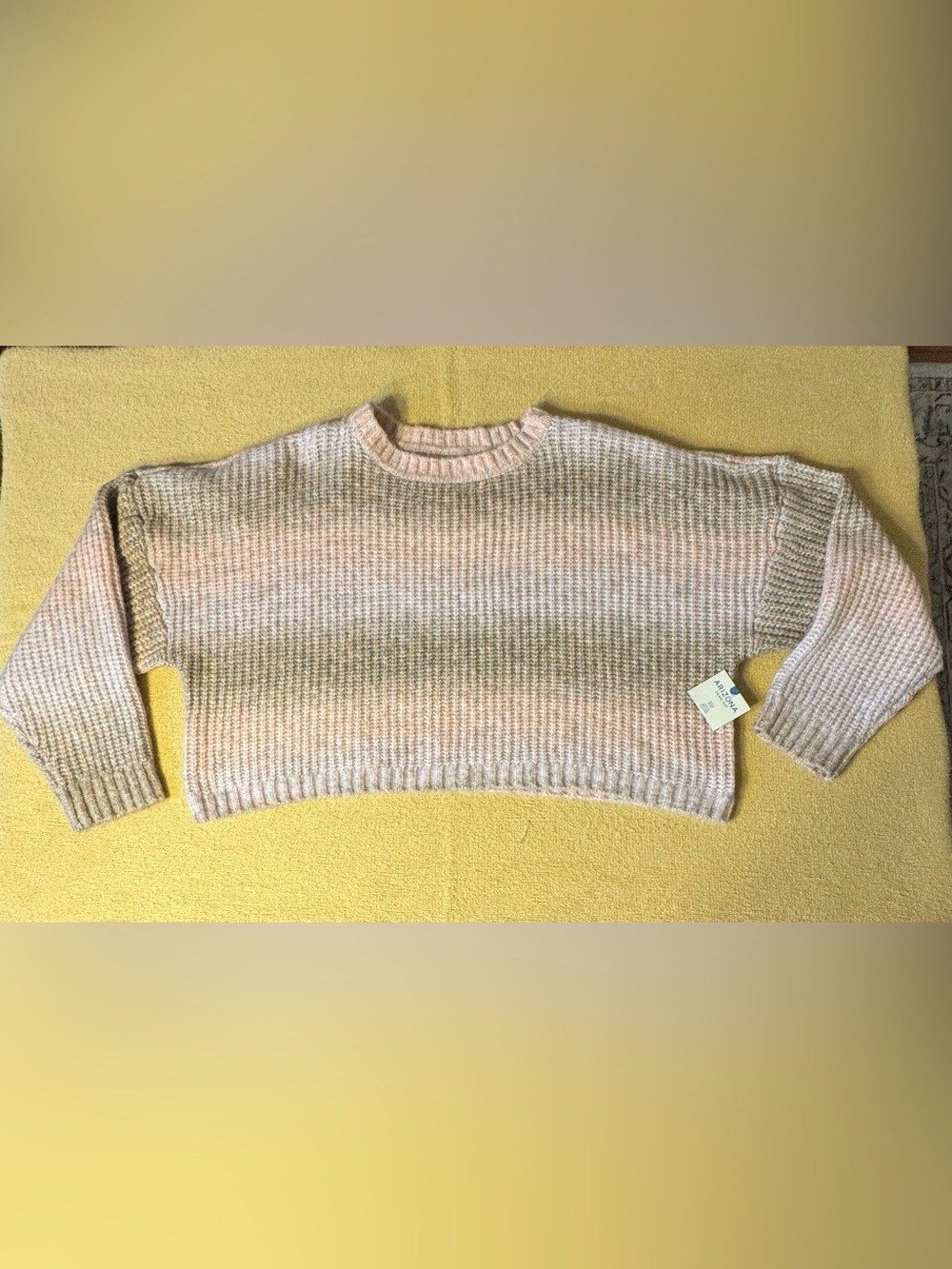 Arizona Jean Company Pastel Pink & Cream Striped  Oversized CropCrewneck Sweater